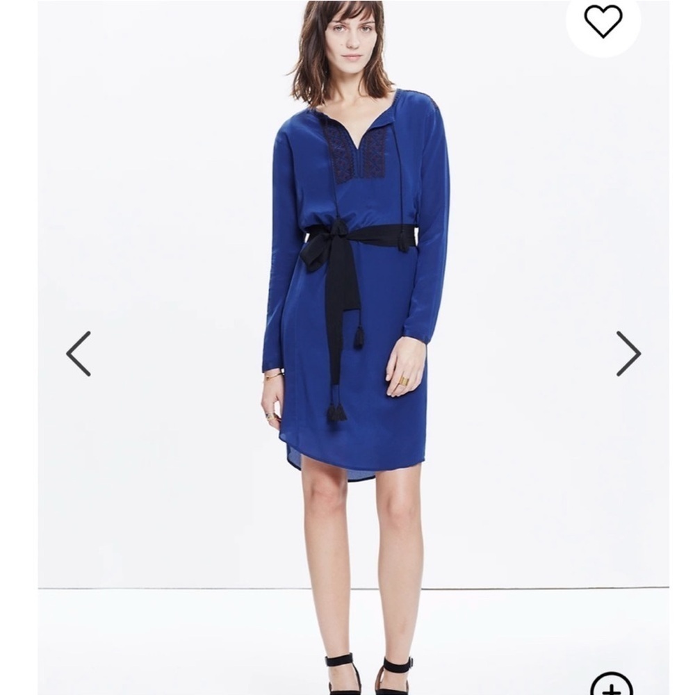 Madewell Silk Tassel Prologue Blue Dress with Black Accents XS NWT. B3